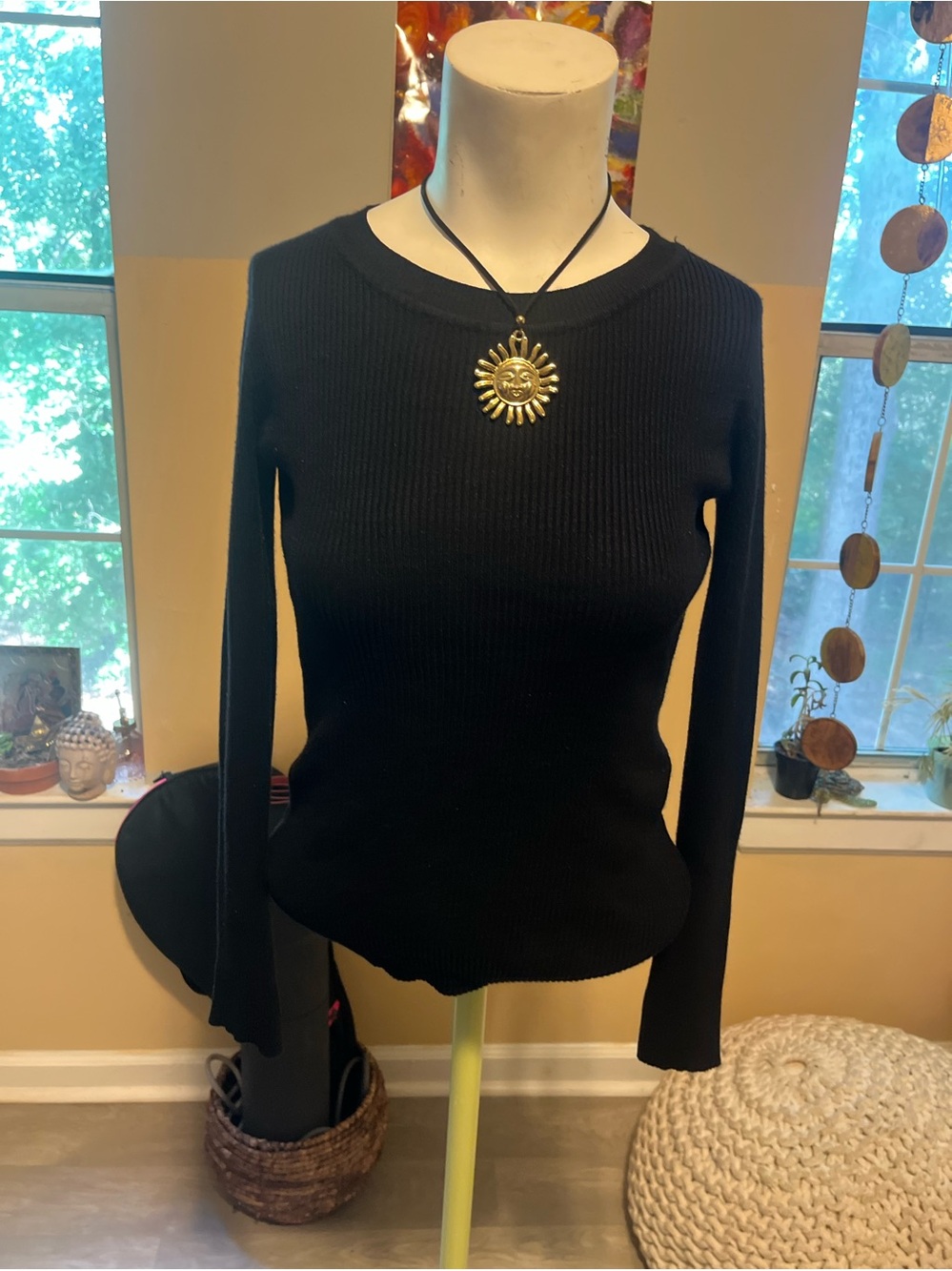 Classic Black Ribbed Long-Sleeve Women's Top Basic